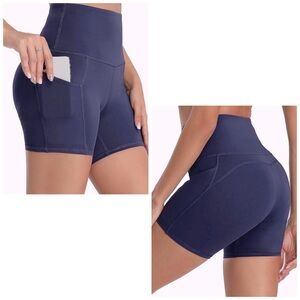 Oalka Women's High Waist Yoga Athletic Pocket Shorts‎ Size L